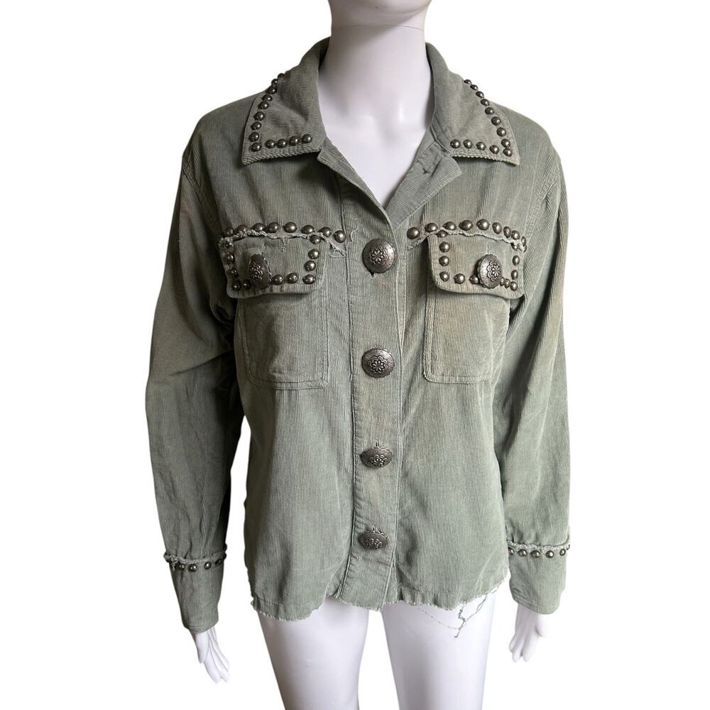 Double D Ranch XS Sage Corduroy Studded Concho Western Shirt Jacket Cowgirl